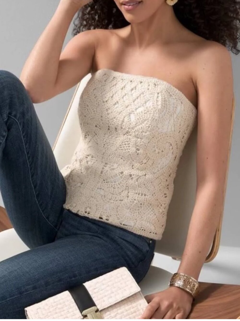WHBM Cream Crochet Corset Lace Top Size 2